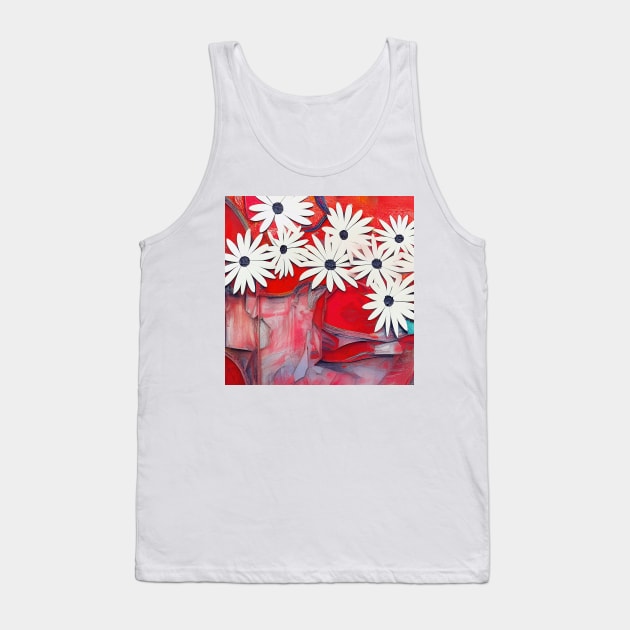 White Daisies on Rugged Red Shapes Tank Top by DANAROPER